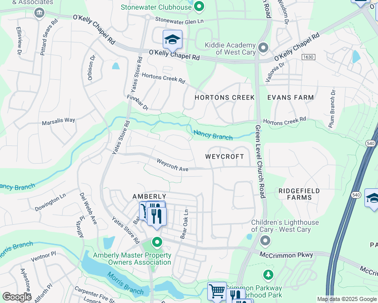 map of restaurants, bars, coffee shops, grocery stores, and more near 656 Catalina Grande Drive in Cary