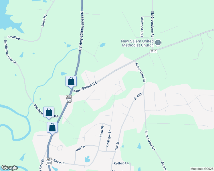 map of restaurants, bars, coffee shops, grocery stores, and more near Pinnacle Drive in Randleman