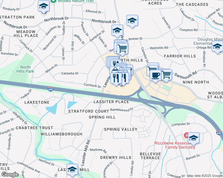 map of restaurants, bars, coffee shops, grocery stores, and more near 343 East Six Forks Road in Raleigh