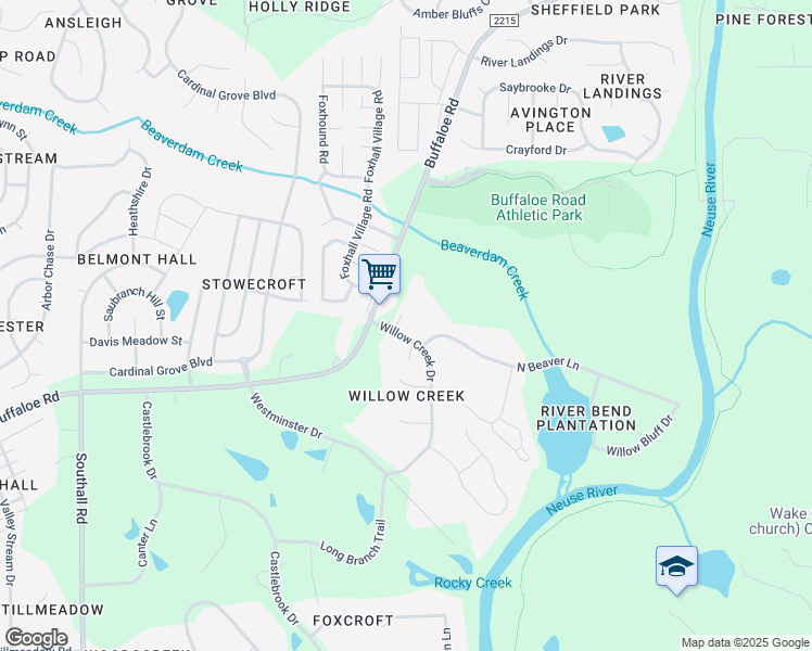 map of restaurants, bars, coffee shops, grocery stores, and more near 3900 Hyson Place in Raleigh