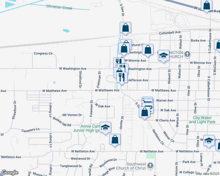 map of restaurants, bars, coffee shops, grocery stores, and more near 705 Meadowbrook Street in Jonesboro