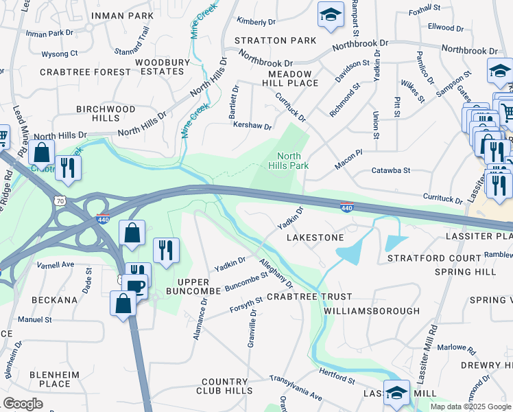 map of restaurants, bars, coffee shops, grocery stores, and more near 716 Staley Court in Raleigh
