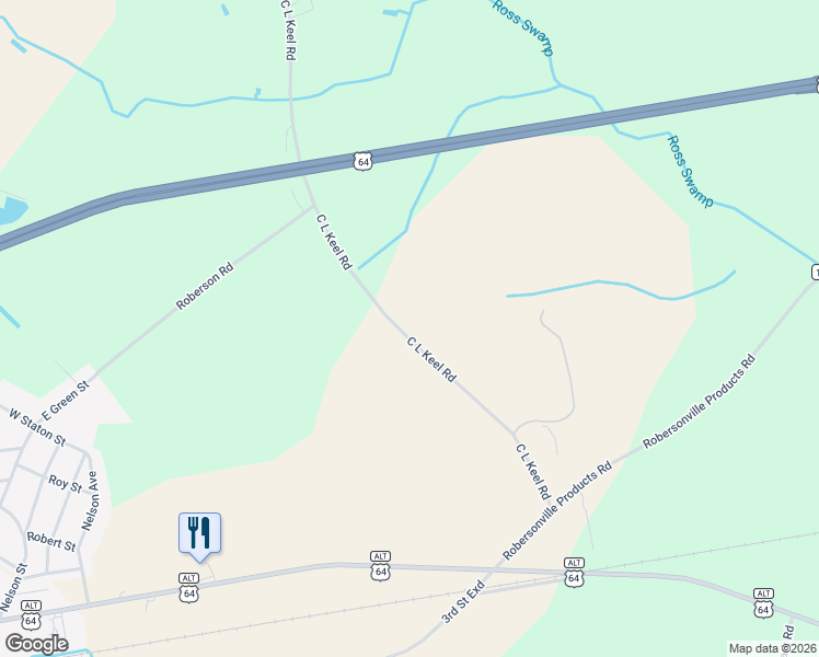 map of restaurants, bars, coffee shops, grocery stores, and more near 2933 C L Keel Road in Robersonville