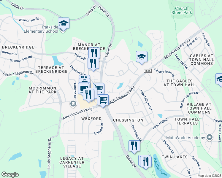 map of restaurants, bars, coffee shops, grocery stores, and more near 713 Suffield Way in Cary