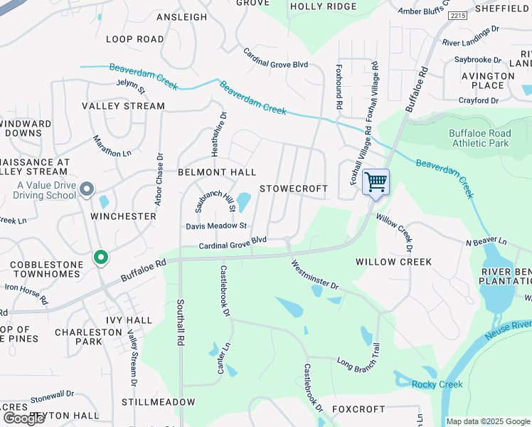 map of restaurants, bars, coffee shops, grocery stores, and more near 4331 Karlbrook Lane in Raleigh