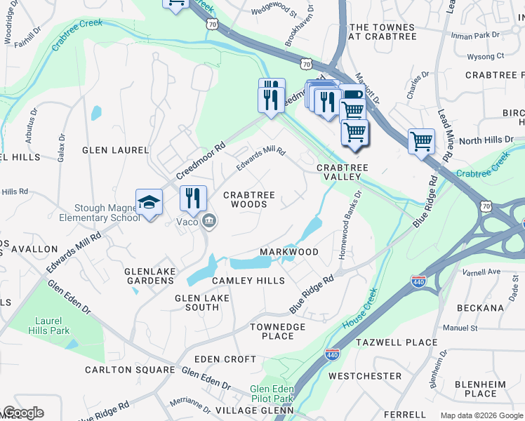 map of restaurants, bars, coffee shops, grocery stores, and more near in Raleigh