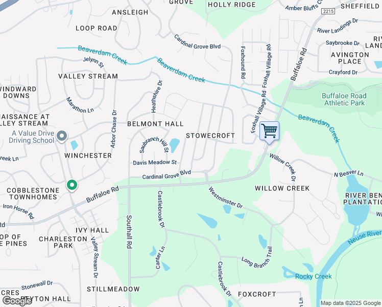 map of restaurants, bars, coffee shops, grocery stores, and more near 4331 Karlbrook Lane in Raleigh