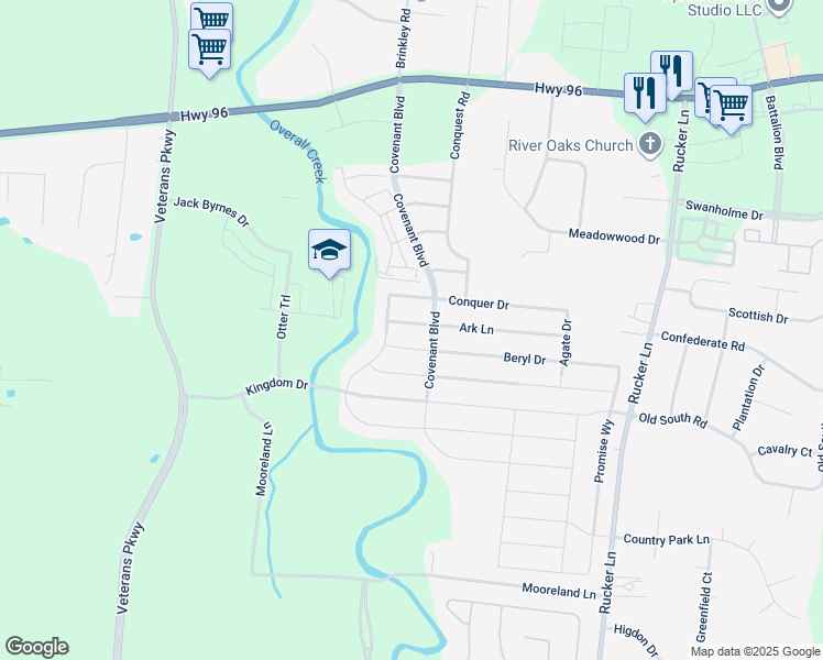 map of restaurants, bars, coffee shops, grocery stores, and more near 4919 Ark Lane in Murfreesboro