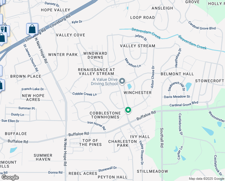 map of restaurants, bars, coffee shops, grocery stores, and more near 4309 Fowler Ridge Drive in Raleigh