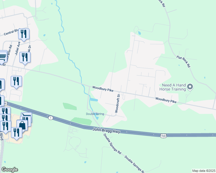 map of restaurants, bars, coffee shops, grocery stores, and more near 3403 Woodbury Pike in Murfreesboro