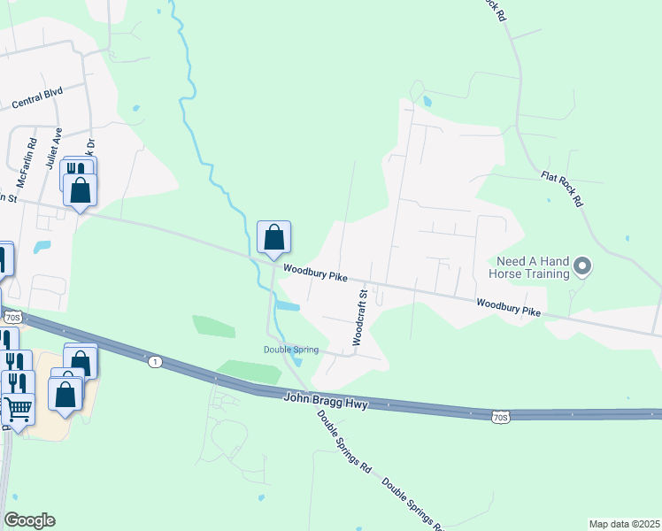 map of restaurants, bars, coffee shops, grocery stores, and more near 3403 Woodbury Pike in Murfreesboro