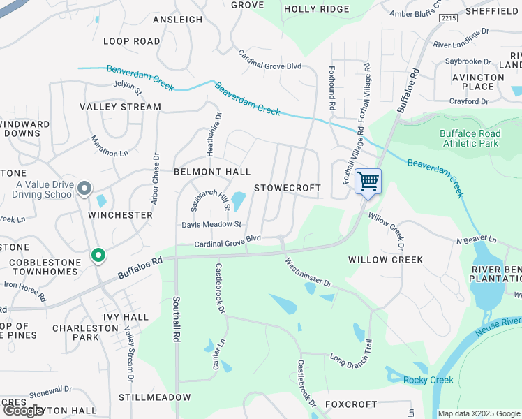 map of restaurants, bars, coffee shops, grocery stores, and more near 4335 Karlbrook Lane in Raleigh