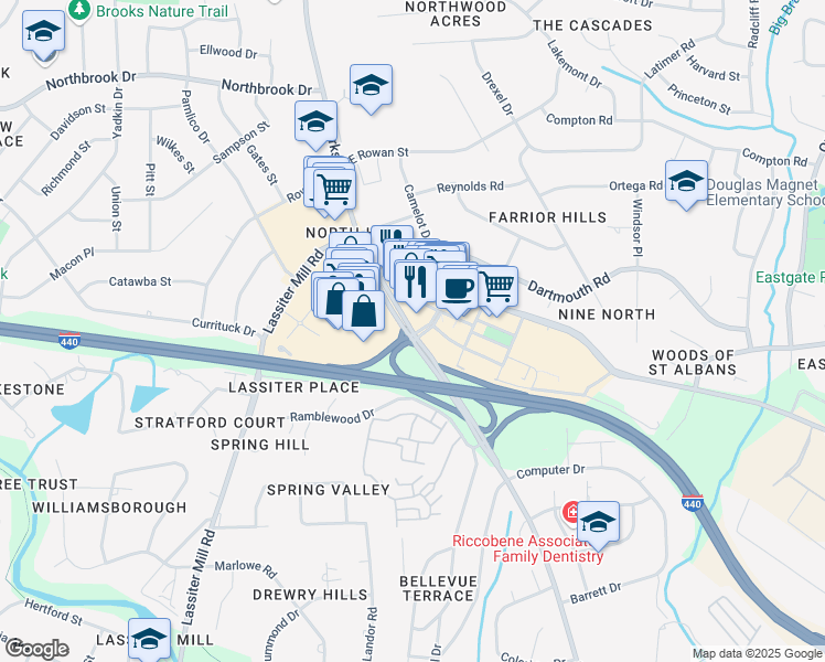 map of restaurants, bars, coffee shops, grocery stores, and more near 4200 Six Forks Road in Raleigh
