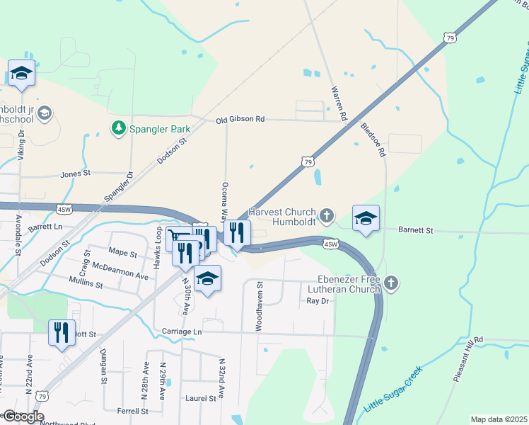 map of restaurants, bars, coffee shops, grocery stores, and more near 3450 Eastend Drive in Humboldt