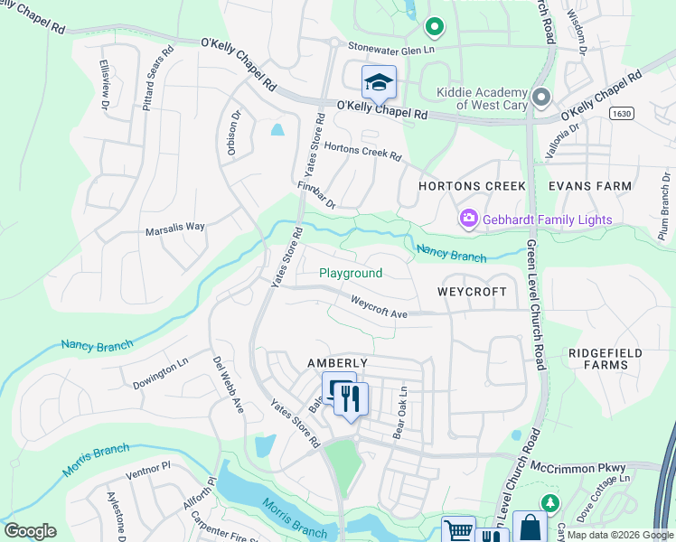 map of restaurants, bars, coffee shops, grocery stores, and more near 849 Bristol Bridge Drive in Cary