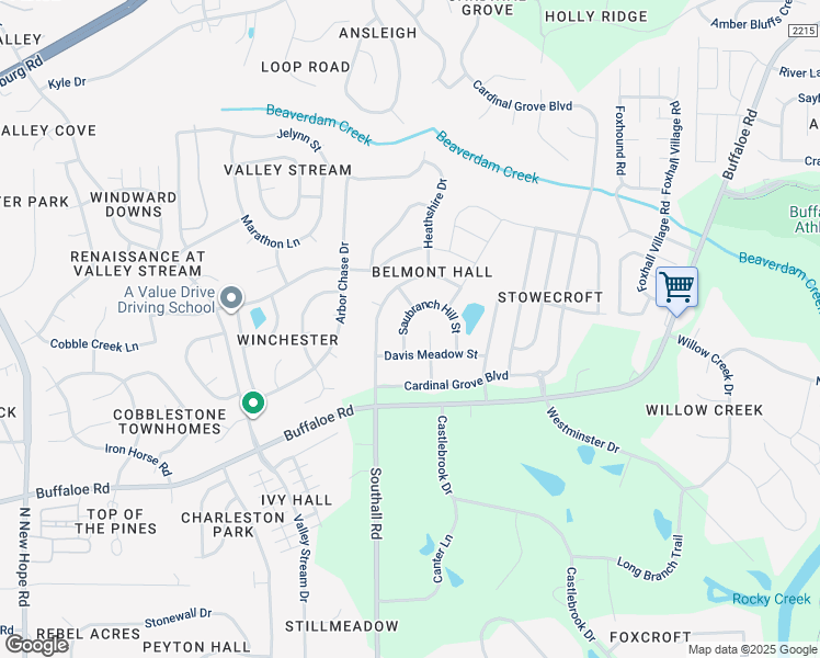 map of restaurants, bars, coffee shops, grocery stores, and more near 4216 Saubranch Hill Street in Raleigh