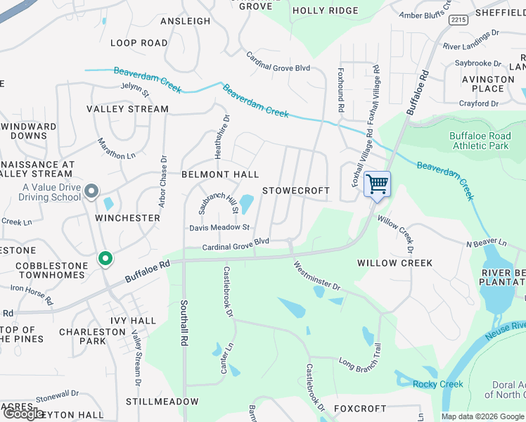 map of restaurants, bars, coffee shops, grocery stores, and more near 4335 Karlbrook Lane in Raleigh