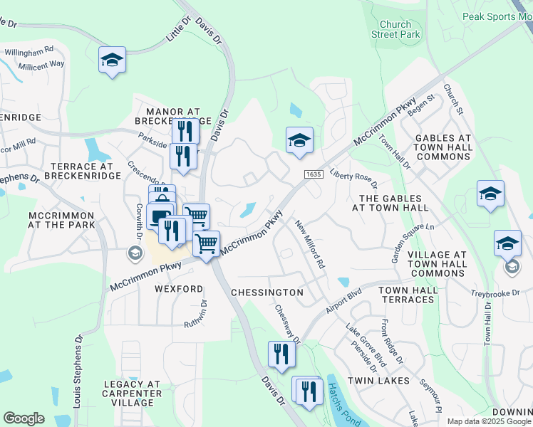 map of restaurants, bars, coffee shops, grocery stores, and more near 505 Berry Chase Way in Cary