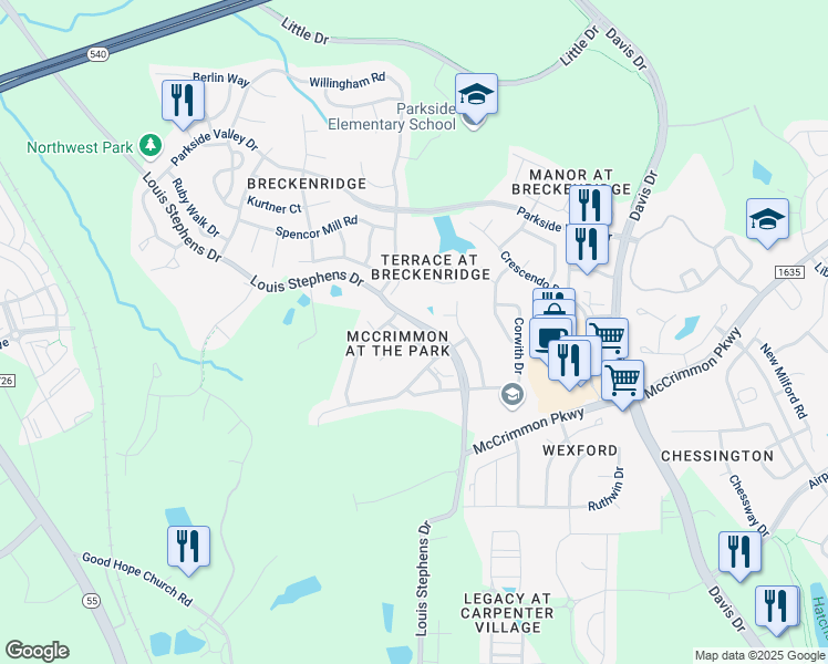 map of restaurants, bars, coffee shops, grocery stores, and more near 112 Marengo Drive in Morrisville