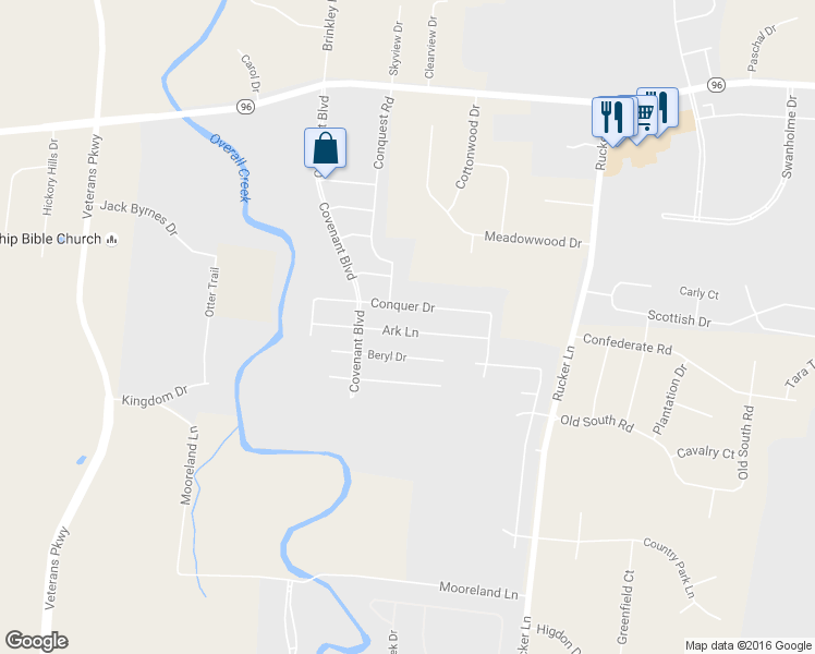 map of restaurants, bars, coffee shops, grocery stores, and more near 4848 Ark Ln in Murfreesboro