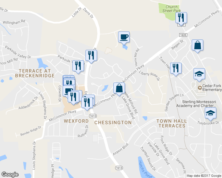 map of restaurants, bars, coffee shops, grocery stores, and more near 540 Berry Chase Way in Cary