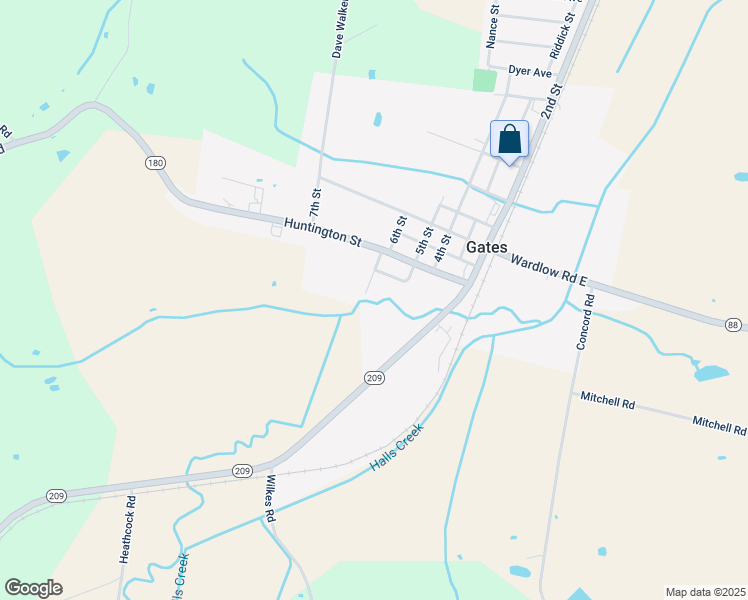 map of restaurants, bars, coffee shops, grocery stores, and more near 118 Bells Alley in Gates