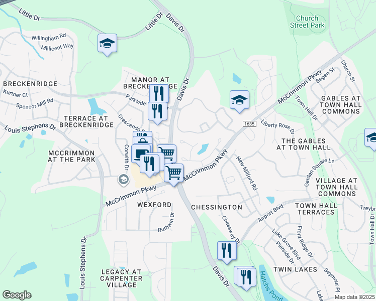 map of restaurants, bars, coffee shops, grocery stores, and more near 713 Suffield Way in Cary