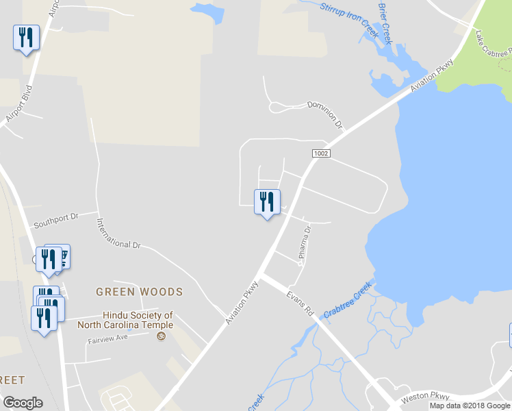 map of restaurants, bars, coffee shops, grocery stores, and more near 801 Southport Drive in Morrisville