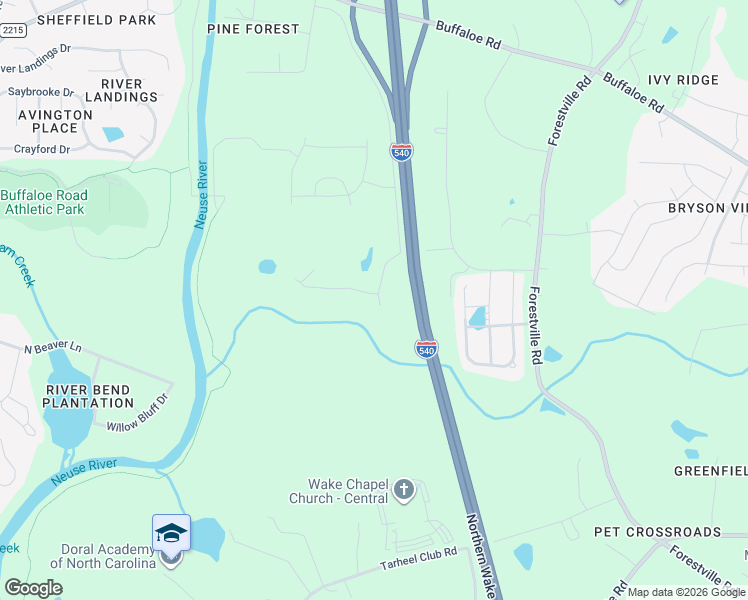 map of restaurants, bars, coffee shops, grocery stores, and more near 5320 Needham Road in Raleigh