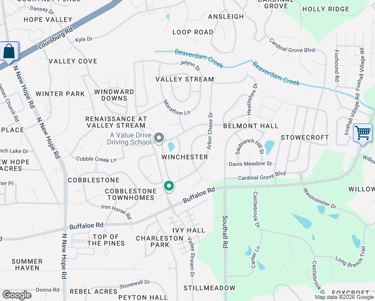 map of restaurants, bars, coffee shops, grocery stores, and more near 4905 Hunters Oak Trail in Raleigh