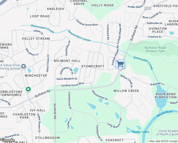 map of restaurants, bars, coffee shops, grocery stores, and more near 4323 Snowcrest Ln in Raleigh