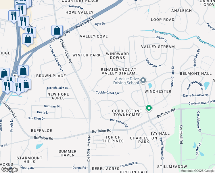map of restaurants, bars, coffee shops, grocery stores, and more near 4213 Ivy Hill Road in Raleigh