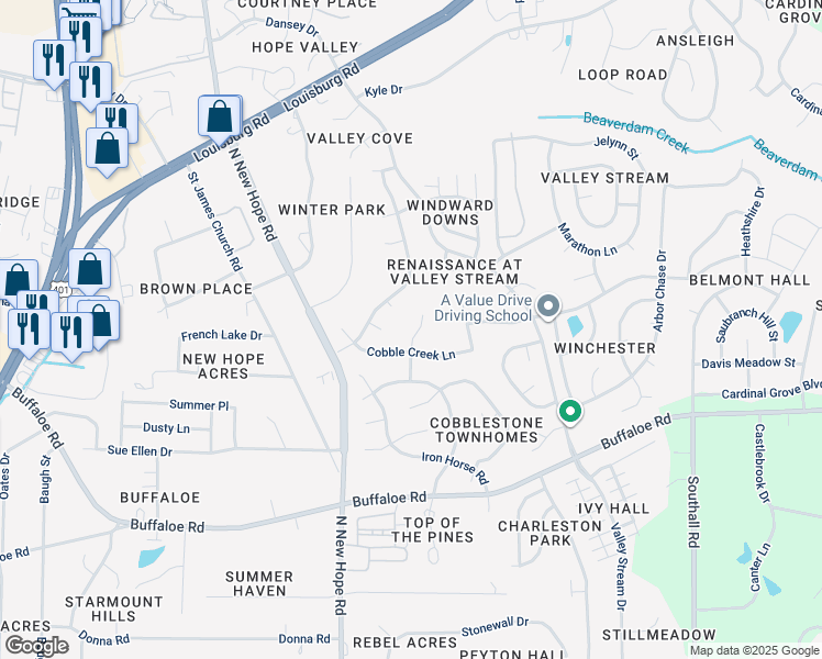 map of restaurants, bars, coffee shops, grocery stores, and more near 4213 Ivy Hill Road in Raleigh