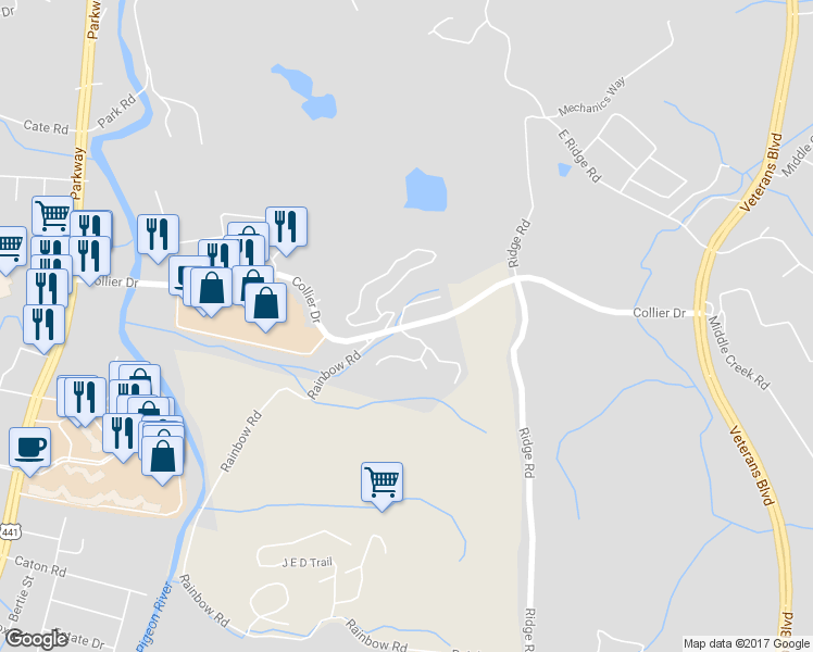 map of restaurants, bars, coffee shops, grocery stores, and more near 320 Collier Drive in Sevierville