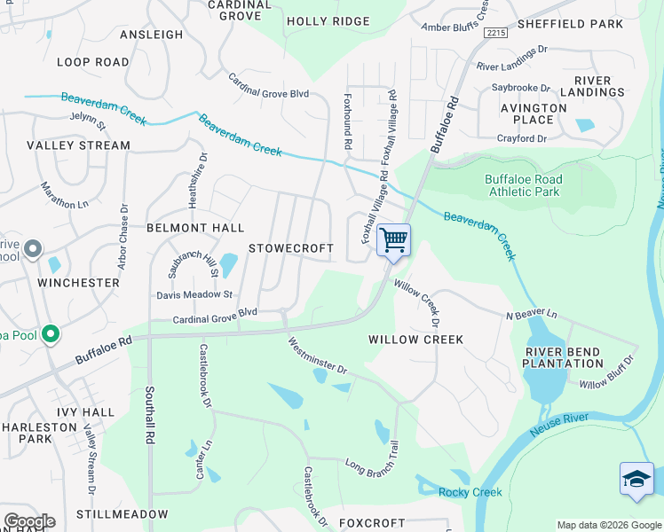 map of restaurants, bars, coffee shops, grocery stores, and more near 5330 Stowecroft Lane in Raleigh