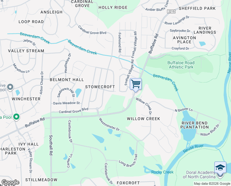 map of restaurants, bars, coffee shops, grocery stores, and more near 5334 Stowecroft Lane in Raleigh