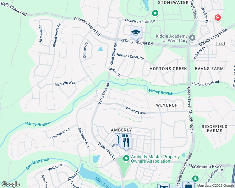 map of restaurants, bars, coffee shops, grocery stores, and more near 526 Catalina Grande Drive in Cary