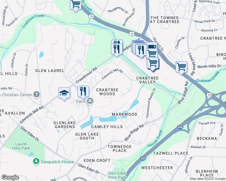 map of restaurants, bars, coffee shops, grocery stores, and more near in Raleigh