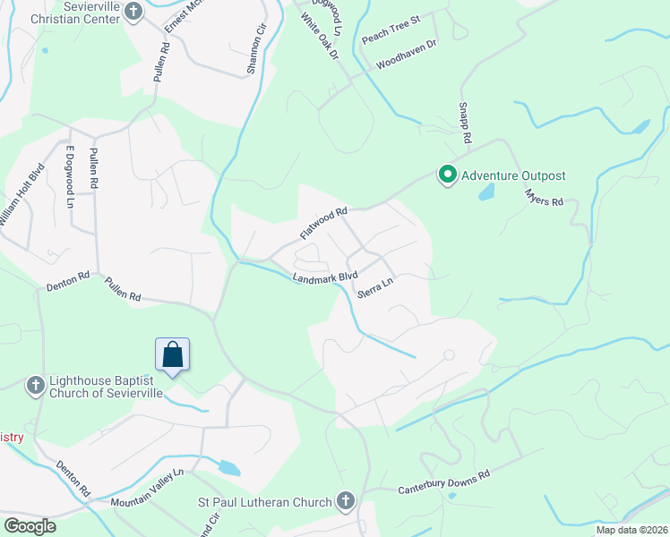 map of restaurants, bars, coffee shops, grocery stores, and more near 1743 Sierra Lane in Sevierville