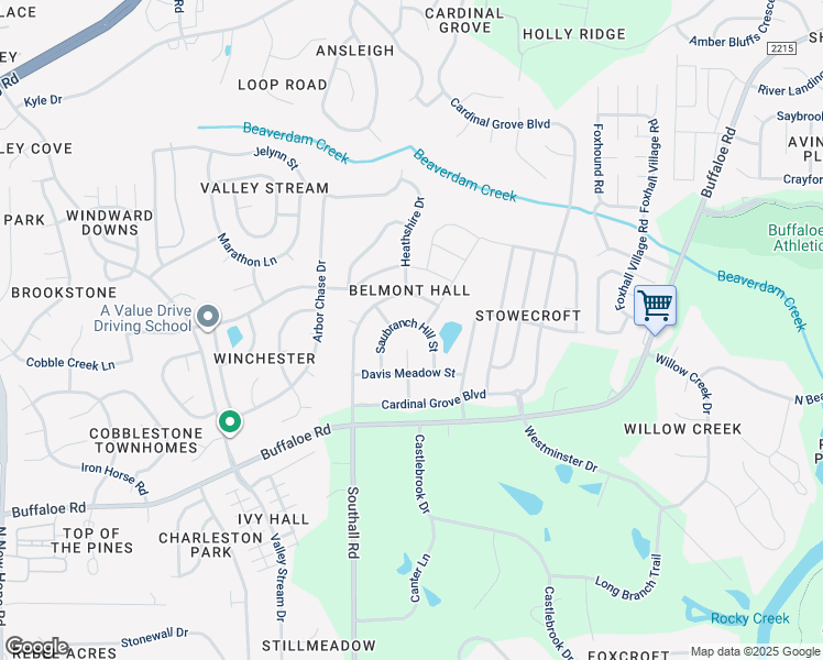 map of restaurants, bars, coffee shops, grocery stores, and more near 4256 Saubranch Hill Street in Raleigh