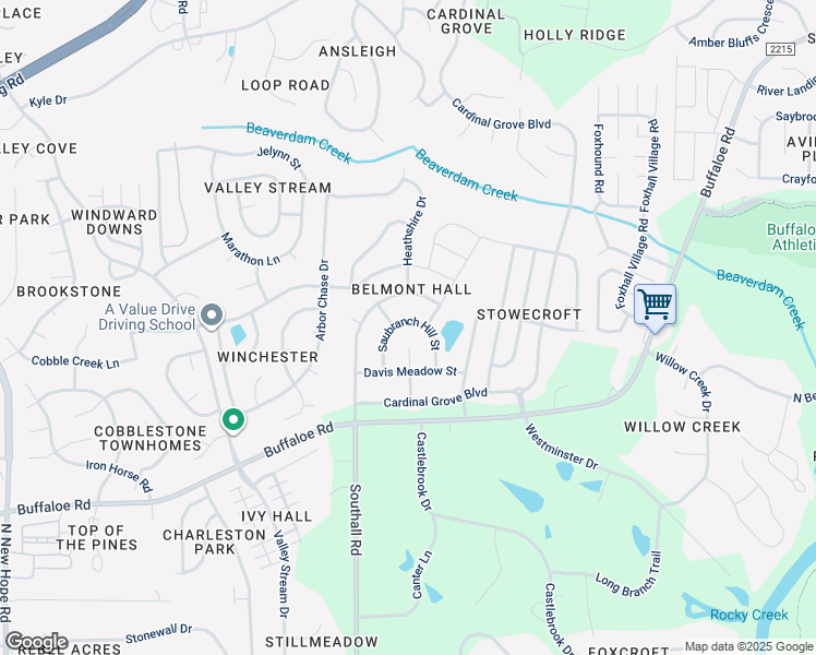 map of restaurants, bars, coffee shops, grocery stores, and more near 4248 Saubranch Hill Street in Raleigh