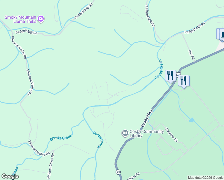 map of restaurants, bars, coffee shops, grocery stores, and more near 3641 Mountain Creek Way in Cosby