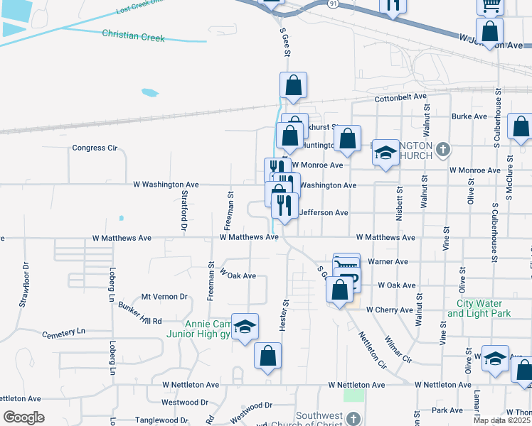 map of restaurants, bars, coffee shops, grocery stores, and more near 705 Meadowbrook Street in Jonesboro