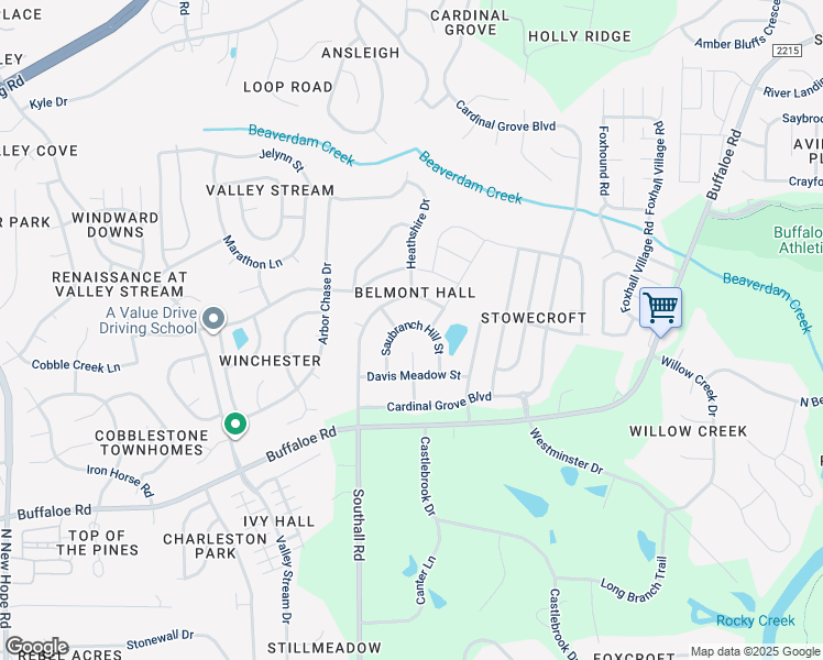 map of restaurants, bars, coffee shops, grocery stores, and more near 4248 Saubranch Hill Street in Raleigh