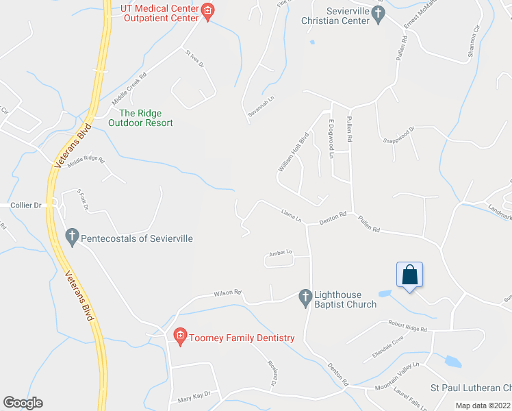 map of restaurants, bars, coffee shops, grocery stores, and more near 1220 Llama Lane in Sevierville