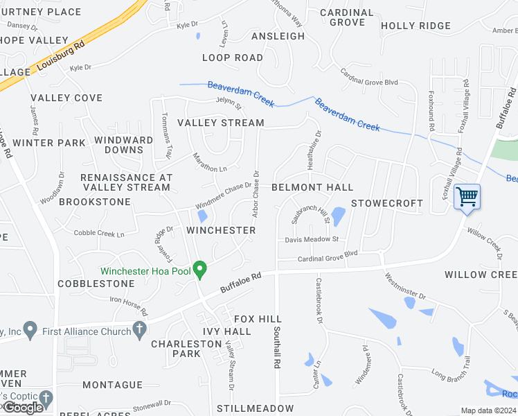 map of restaurants, bars, coffee shops, grocery stores, and more near 5004 Arbor Chase Drive in Raleigh