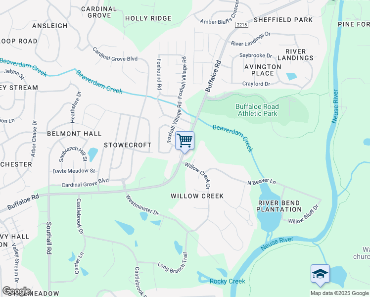 map of restaurants, bars, coffee shops, grocery stores, and more near 5812 Buffaloe Road in Raleigh