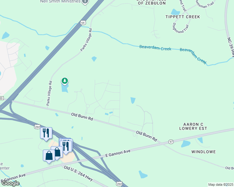 map of restaurants, bars, coffee shops, grocery stores, and more near 728 Bracklyn Avenue in Zebulon