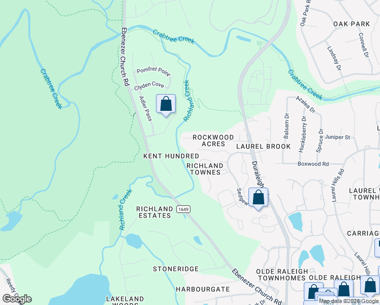 map of restaurants, bars, coffee shops, grocery stores, and more near 4617 Rockwood Drive in Raleigh