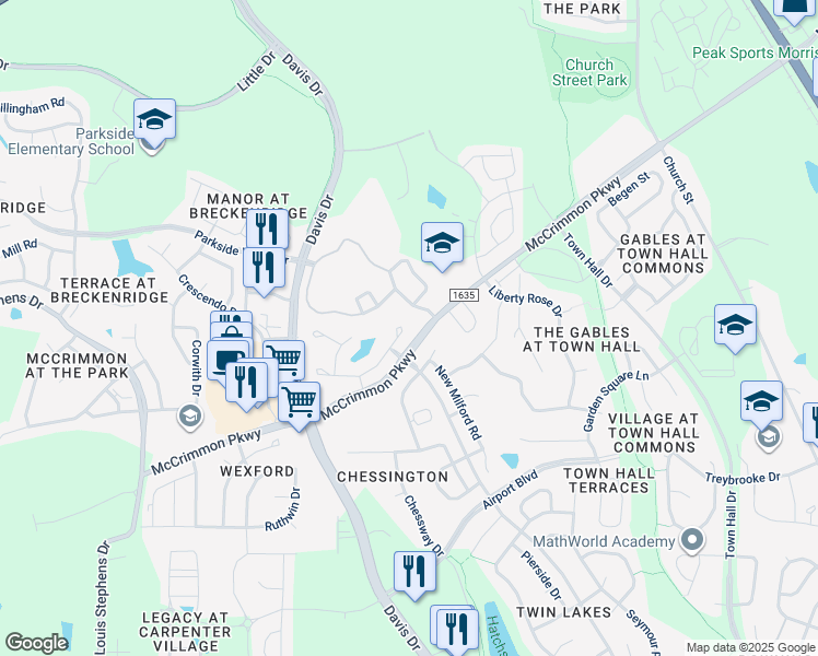 map of restaurants, bars, coffee shops, grocery stores, and more near 407 Berry Chase Way in Cary